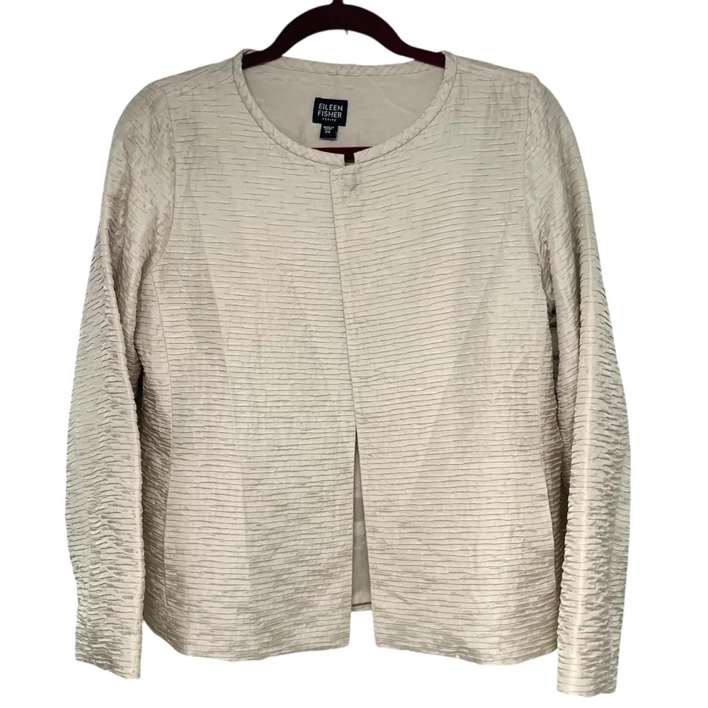 Eileen Fisher Petites Silk Champagne Textured Jacket Women’s Petite Small